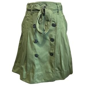 J. Crew Denim Utility Wrap Skirt Sz 8 Olive Green A-line Belted Pleated Pockets